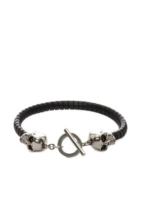 Black/silver-tone sheepskin skull-motif leather bracelet ALEXANDER MCQUEEN | 554600J127I1000